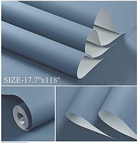Dimoon 590''x17.7'' Blue Peel and Stick Wallpaper Contact Paper Modern Self Adhesive Wall Paper Removable Renter Friendly Textured Solid Color Shelf Cabinet Vinyl Roll (590''x17.7'',Blue Grey)