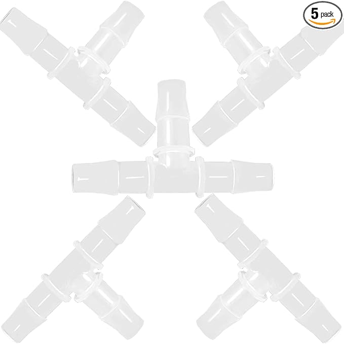 5/32" Tee Fitting Equal Barb 3 Way Hose Barb Fitting,Splicer Joint Mender Adapter Union Fitting for Fuel Gas Liquid Air (Pack of 5)