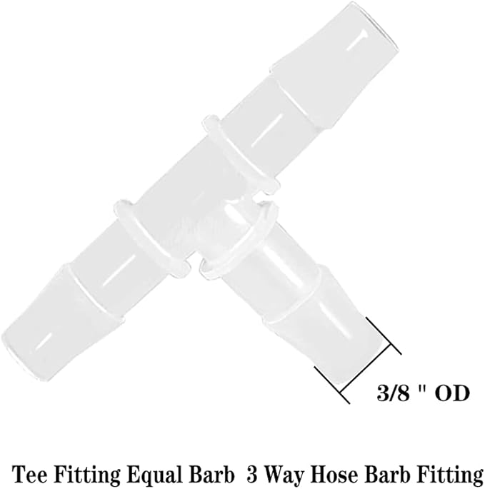 3/8" Tee Fitting Equal Barb 3 Way Hose Barb Fitting,Splicer Joint Mender Adapter Union Fitting for Fuel Gas Liquid Air (Pack of 5)