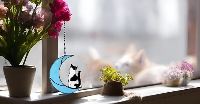 Black and White Cat Gifts,Cat Loss Sympathy Gift,Cat Memorial Gifts for Loss of Cat,Tuxedo cat Gifts,Cat Suncatcher,Stained Glass Cat Window Hanging
