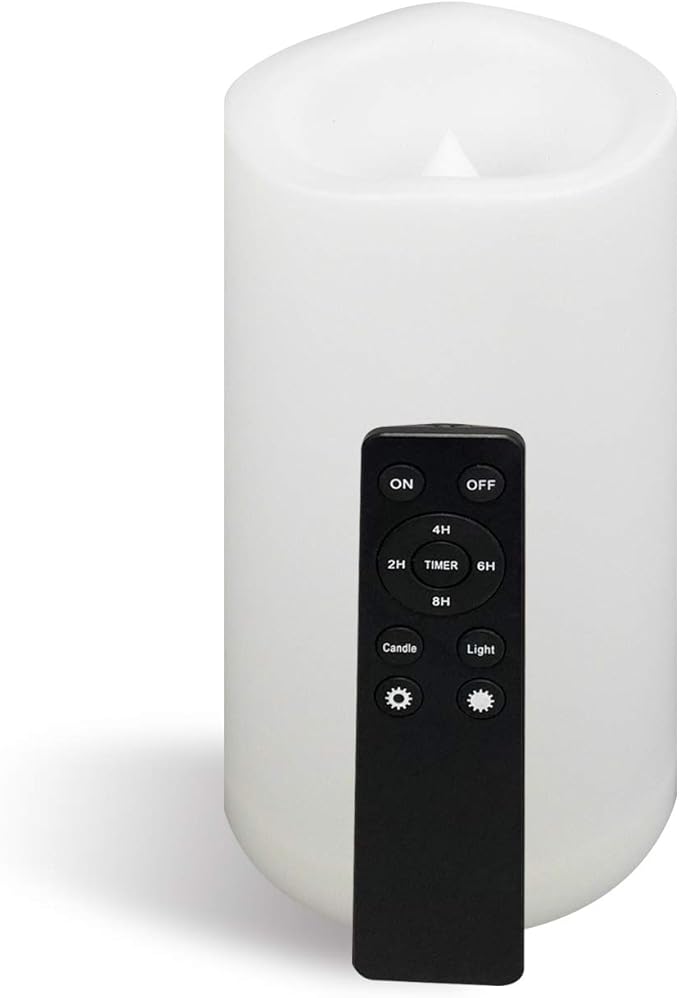 CANDLE CHOICE Outdoor Waterproof Battery Operated Flameless Candle Remote Timer Large Tall White Plastic Bright Flickering Electric LED Pillar for Lantern Patio Wedding Party Decorations 4”(D) x8”(H)