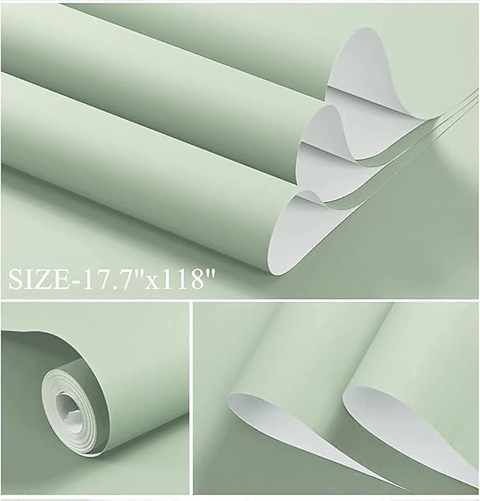 Dimoon 394''x17.7'' Green Peel and Stick Wallpaper Contact Paper Modern Self Adhesive Wall Paper Removable Renter Friendly Textured Solid Color Shelf Cabinet Vinyl Roll (394''x17.7'',Light Green)