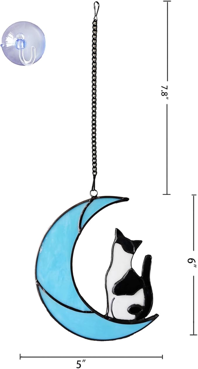 Black and White Cat Gifts,Cat Loss Sympathy Gift,Cat Memorial Gifts for Loss of Cat,Tuxedo cat Gifts,Cat Suncatcher,Stained Glass Cat Window Hanging