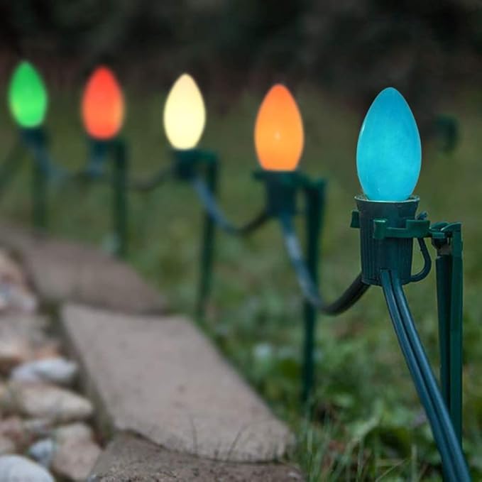 GOOTHY C7 LED Christmas Lights, 25Ft Outdoor Multicolor 27 Bulbs, Waterproof String Lights for Garden Patio Party Decorations- Green Wire