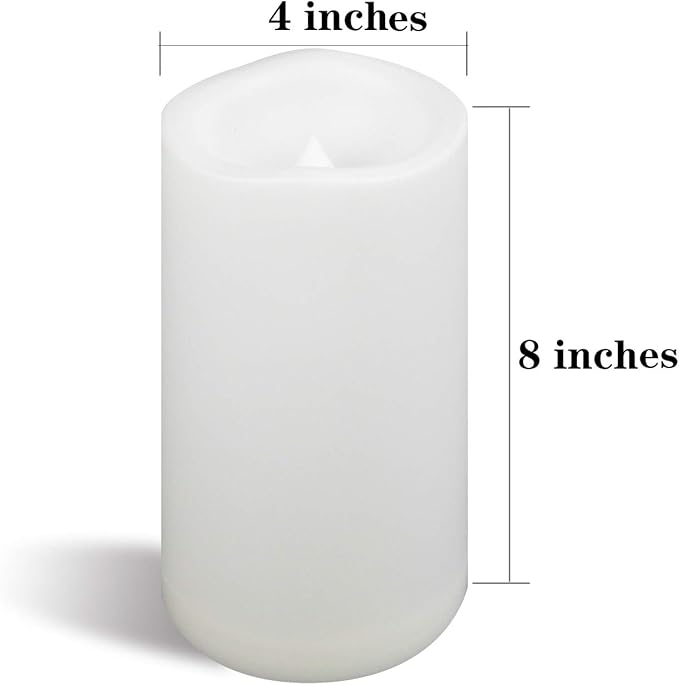 CANDLE CHOICE Outdoor Waterproof Battery Operated Flameless Candle Remote Timer Large Tall White Plastic Bright Flickering Electric LED Pillar for Lantern Patio Wedding Party Decorations 4”(D) x8”(H)