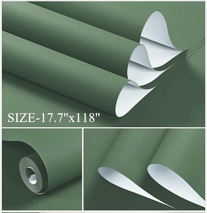 Dimoon 394''x23.6'' Green Peel and Stick Wallpaper Contact Paper Modern Self Adhesive Wall Paper Removable Renter Friendly Textured Solid Color Shelf Cabinet Vinyl Roll (394''x23.6'',Dark Green)