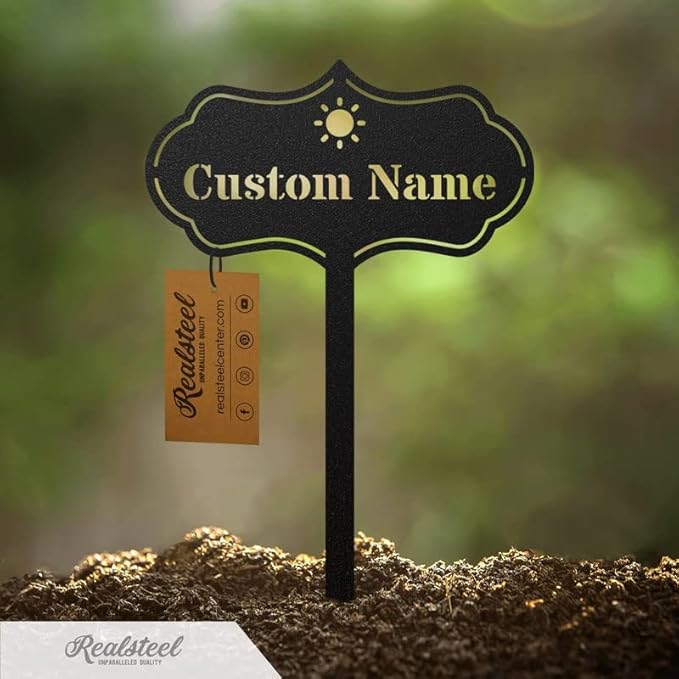 RealSteel โ Customizable Seed & Plant Markers - Outdoor Herb Garden Stakes - Elegant Fruit/Vegetable Labels - Steel Plant Tags for Pots - Classy Design for Farmhouse/Greenhouse โ Rose Icon