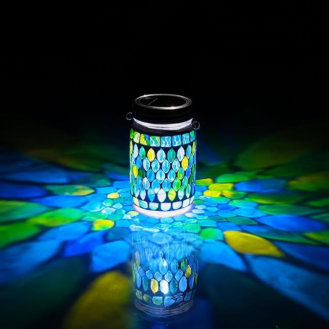 Cooo 2 Pack Mosaic Solar Lanterns Outdoor Waterproof Jar Lights Solar Powered, Hand Paste 141 Crystal Mosaics Table Hanging Garden Backyard Decor Lamps ๏ผJust Little More, Get Double The Delight ๏ผ