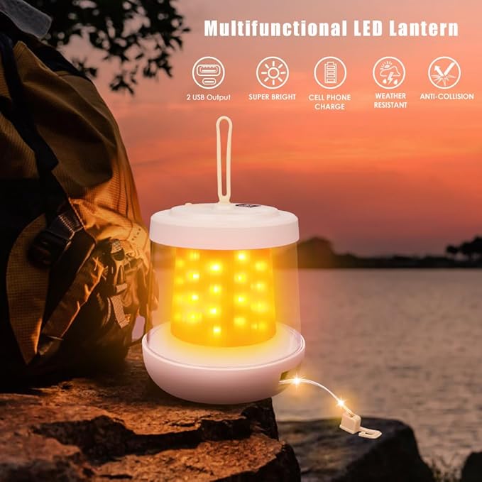 UniqueFire Portable 2 in 1 Camping Lantern,Camping String Lights Outdoor,Rechargeable LED Tent Lantern with Warm String Lights for Camping, Party, Garden and Yard Outdoor Decoration