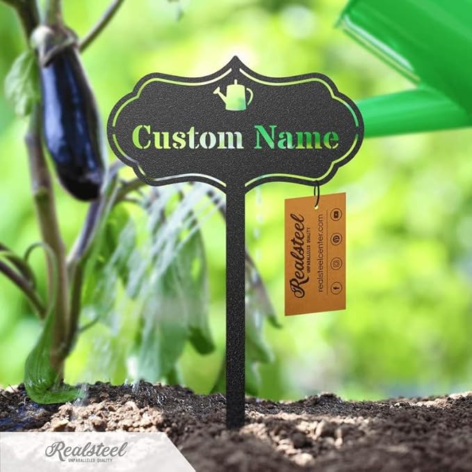 RealSteel โ Customizable Seed & Plant Markers - Outdoor Herb Garden Stakes - Elegant Fruit/Vegetable Labels - Steel Plant Tags for Pots - Classy Design for Farmhouse/Greenhouse โ Rose Icon