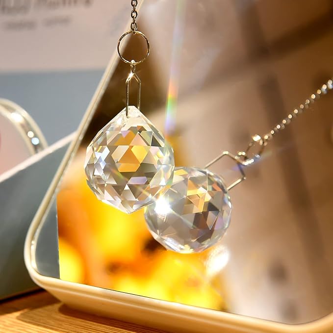 MerryNine 20mm Clear Crystal Ball Prism with 20 Pcs Metal Rings Sun Shine Catcher Rainbow Pendants Maker, Hanging Crystals Prisms for Windows, for Feng Shui, for Gift (0.8"/20mm 20Pack)