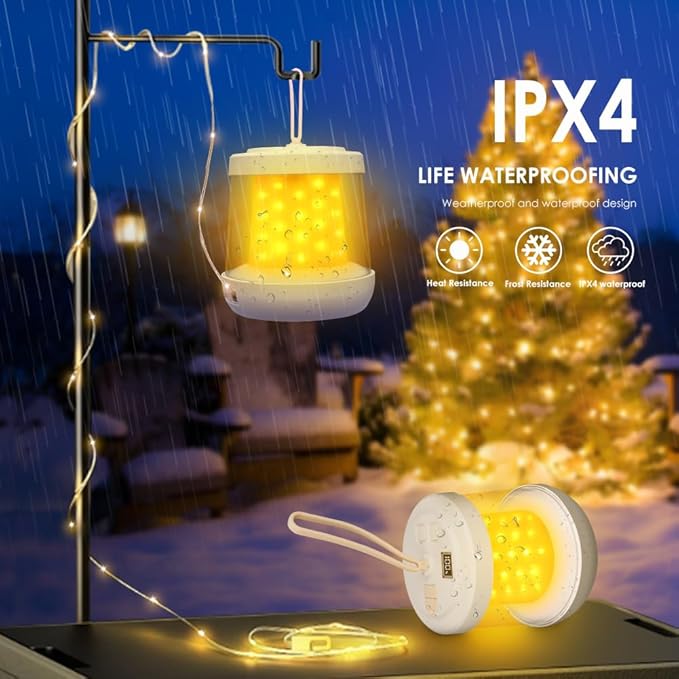 UniqueFire Portable 2 in 1 Camping Lantern,Camping String Lights Outdoor,Rechargeable LED Tent Lantern with Warm String Lights for Camping, Party, Garden and Yard Outdoor Decoration
