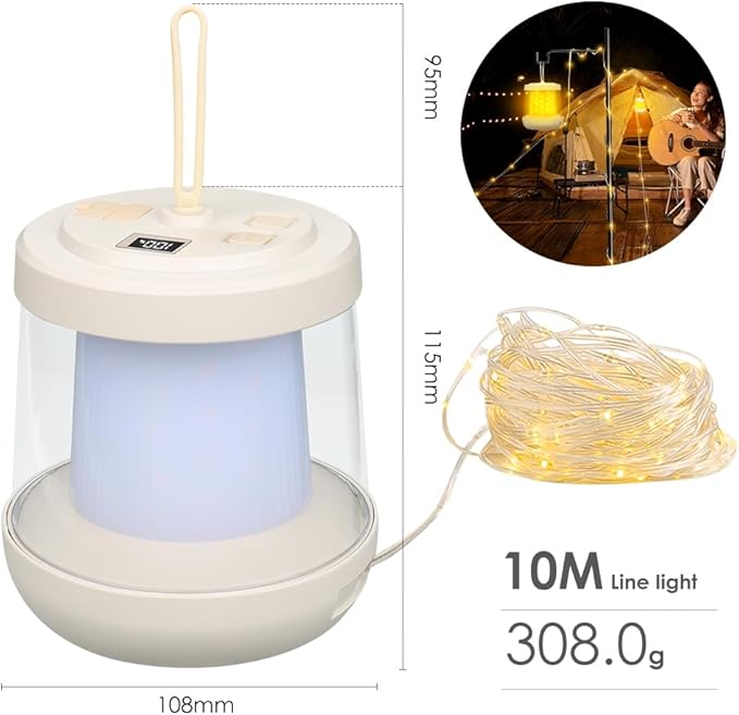 UniqueFire Portable 2 in 1 Camping Lantern,Camping String Lights Outdoor,Rechargeable LED Tent Lantern with Warm String Lights for Camping, Party, Garden and Yard Outdoor Decoration
