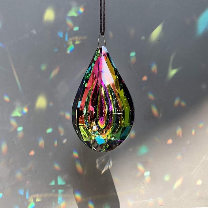 HDCRYSTALGIFTS Set 2 Crystal Prisms Suncatchers for Windows,76mm Rainbow Sun Catcher Glass Hanging Prisms Suncatcher Pendant for Home Garden Decor (Single Face Colorful)