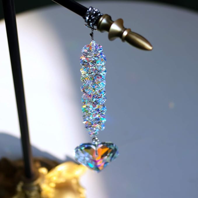 45mm AB Color Heart Crystal Suncatcher, Handmade Rainbow Maker Prism, Outdoor Indoor Hanging Window Decorations,Gifts for Women Mom and Children