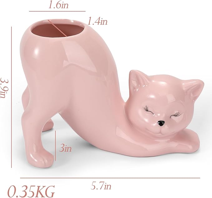 TOIVO Cat Planter Pot,Indoor and Outdoor Plant Displays,Funny Ceramics Cat Flower Pot,Cat Gifts for Cat Lovers,Lovely Office Desk Room Home Decor (Pink, Small)