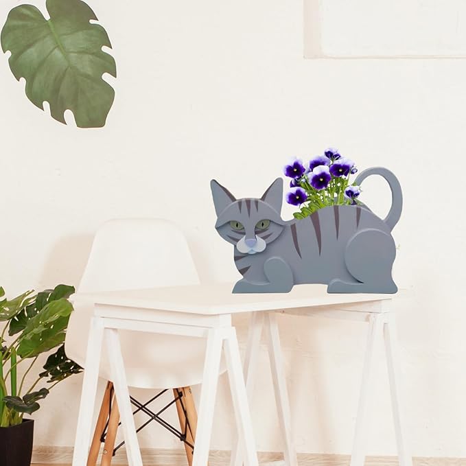 Blue Cat Planter Plant Pots,Cute Garden Cat Flower Planter,Cat Planters Birthday Gifts for Women,Office,Indoor/Outdoor Decor(12.5 * 5.6 * 7.8in)
