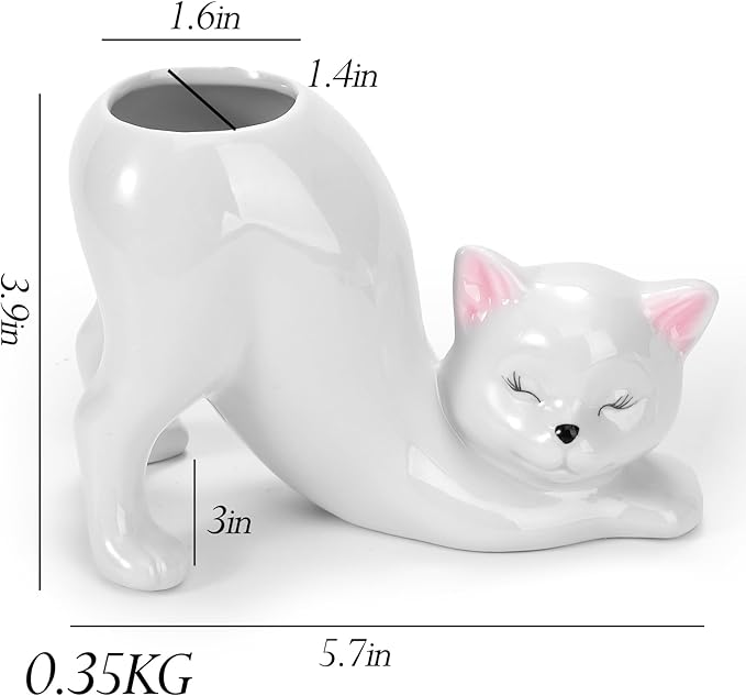 TOIVO Unique Cat Planter Pot,Indoor and Outdoor Plant Displays,Funny Ceramics Cat Flower Pot,Cat Gifts for Cat Lovers,Lovely Office Desk Room Home Decor (White, Small)