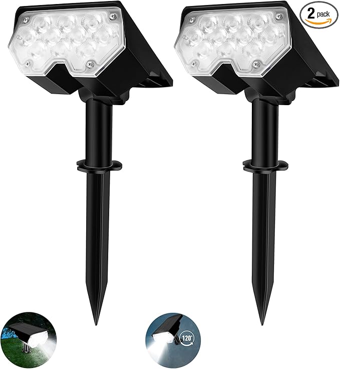 All-New Solar Spot Lights Outdoor Waterproof,20 LEDs Solar Flag Light with 2 Modes,Landscape Spotlights for Pathway, Patio, Garden, Trees,Flag,Pool (2 Pack,White Light)