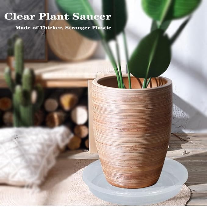 Plant Saucer 6 Pack of 8 inch, Clear Plastic Flower Plant Pot Saucer, Heavy Duty Plant Drip Trays Saucers for Indoor, Plant Water Tray for Planters