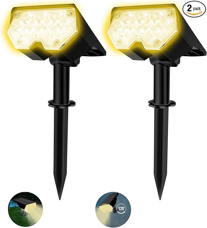 All-New Solar Spot Lights Outdoor Waterproof,20 LEDs Solar Flag Light with 2 Modes,Landscape Spotlights for Pathway, Patio, Garden, Trees ,Pool(2 Pack,Warm Light)