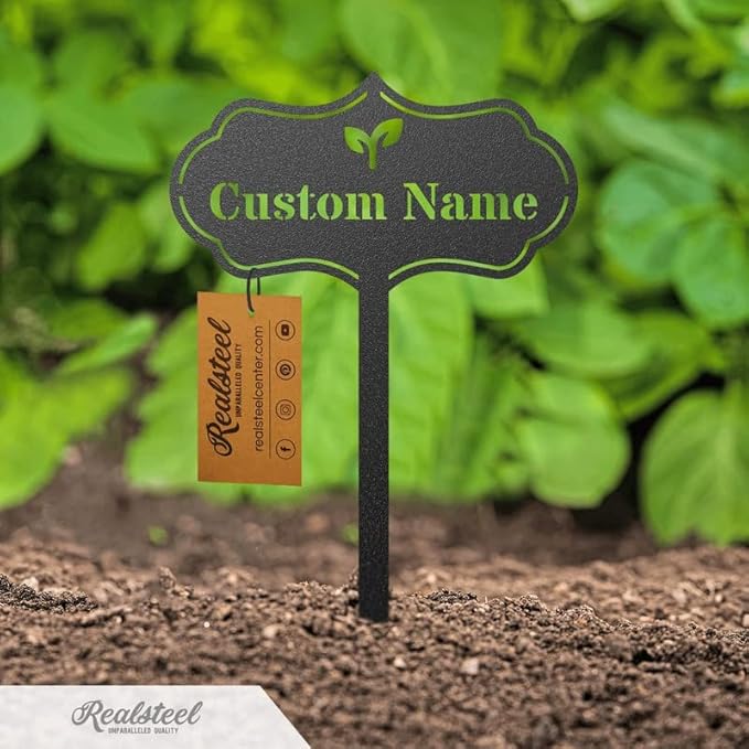 RealSteel โ Customizable Seed & Plant Markers - Outdoor Herb Garden Stakes - Elegant Fruit/Vegetable Labels - Steel Plant Tags for Pots - Classy Design for Farmhouse/Greenhouse โ Rose Icon