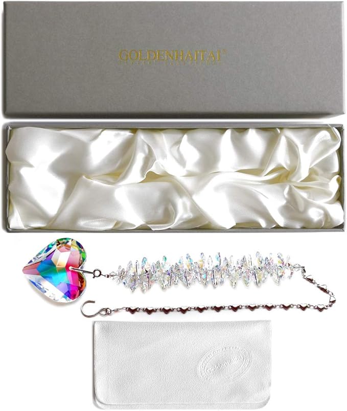 45mm AB Color Heart Crystal Suncatcher, Handmade Rainbow Maker Prism, Outdoor Indoor Hanging Window Decorations,Gifts for Women Mom and Children