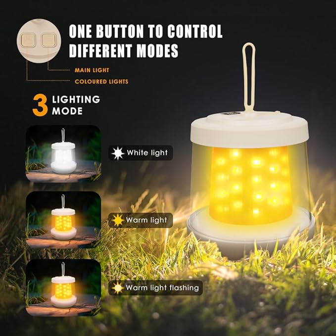 UniqueFire Portable 2 in 1 Camping Lantern,Camping String Lights Outdoor,Rechargeable LED Tent Lantern with Warm String Lights for Camping, Party, Garden and Yard Outdoor Decoration
