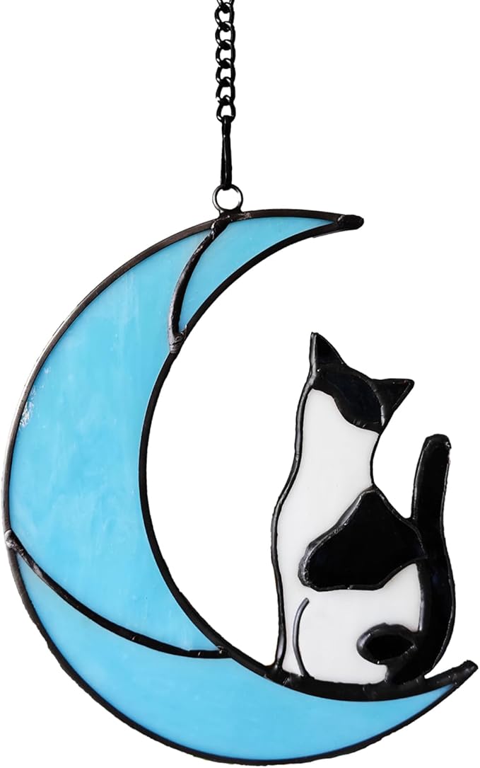 Black and White Cat Gifts,Cat Loss Sympathy Gift,Cat Memorial Gifts for Loss of Cat,Tuxedo cat Gifts,Cat Suncatcher,Stained Glass Cat Window Hanging