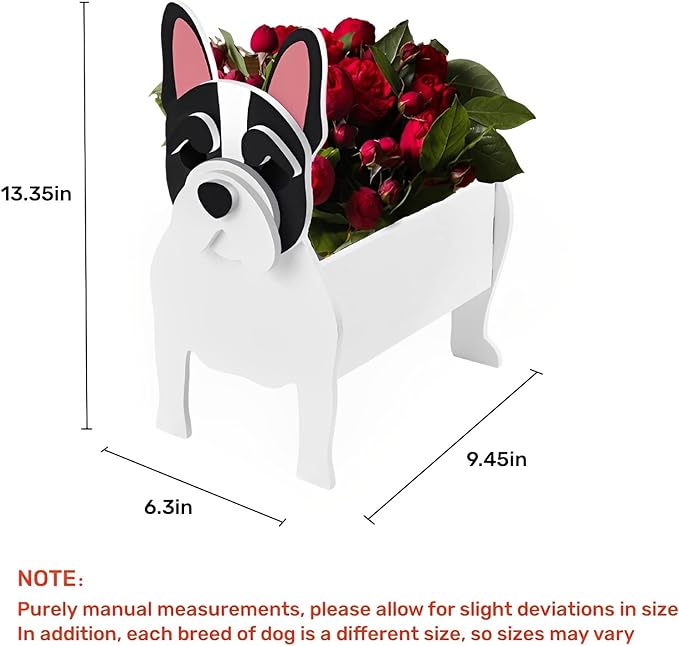 White French Bulldog Dog Planter Plant Pots,Cute Garden Dog Flower Planter,Dog Planters Birthday Gifts for Women,Office,Indoor/Outdoor Decor(9.45 * 6.3 * 13.35in)