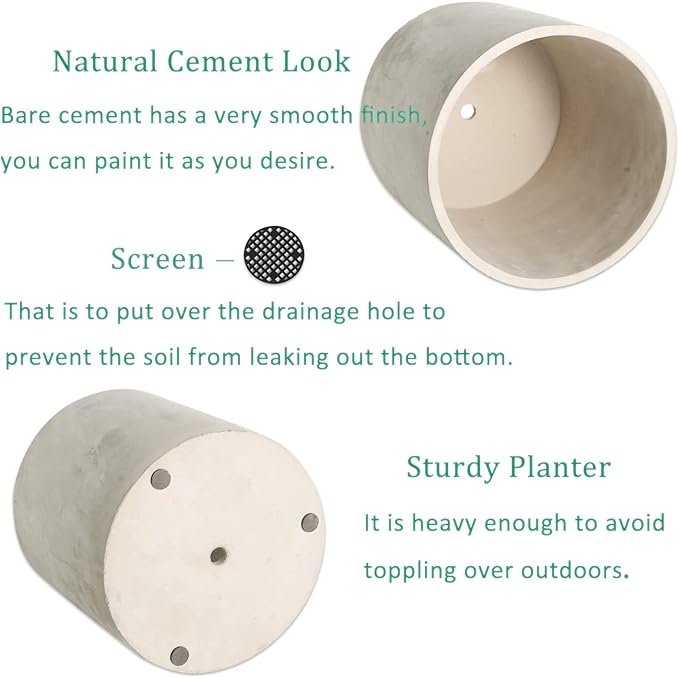 Plant Pots - 6.7 inch Cement Planters Indoor - Modern Grey Flower Pot with Drainage Hole - Home Office Decor