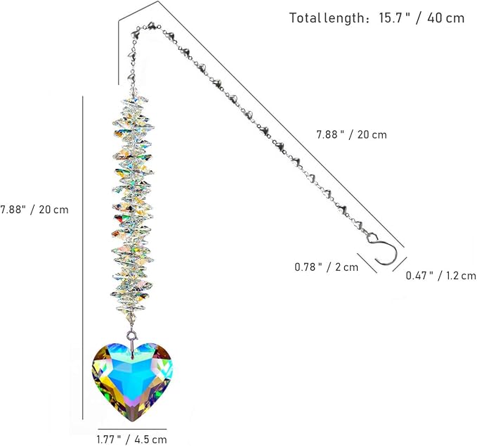 45mm AB Color Heart Crystal Suncatcher, Handmade Rainbow Maker Prism, Outdoor Indoor Hanging Window Decorations,Gifts for Women Mom and Children
