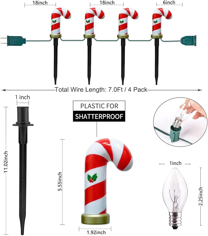 Christmas Candy Cane Pathway Lights Outdoor, 2 Sets 7Ft Christmas Outdoor Decoration String Lights with 8 Candy Cane Markers Stake Lights, Plug in Walkway Lights for Driveway Lawn Garden Yard Decor