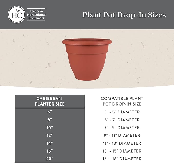 The HC Companies Caribbean Planter Pot - Outdoor & Indoor Plant Pot with Drainage Hole & Plug - Rolled Rim Plastic Pots for Plants & Flowers - Decorative Plant Pot (14" Pink Rose, Pack of 2)
