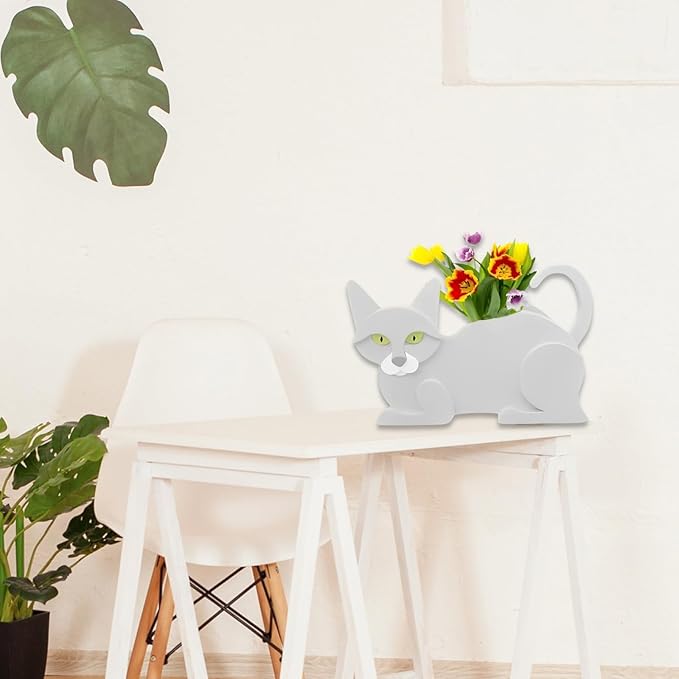 White Cat Planter Plant Pots,Cute Garden Cat Flower Planter,Cat Planters Birthday Gifts for Women,Office,Indoor/Outdoor Decor(12.5 * 5.6 * 7.8in)