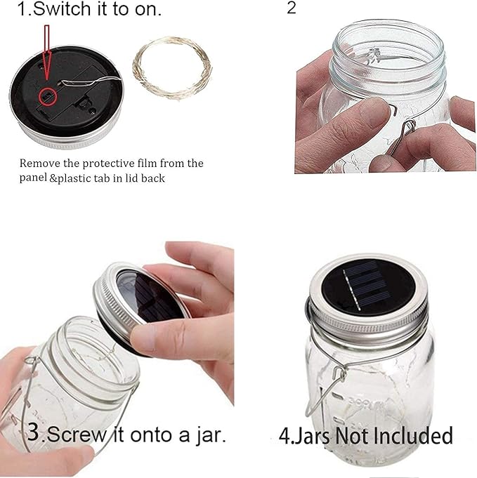 ANGMLN Solar Mason Jar Lights Lids, 10 Pack 30 LED Solar Fairy Lights for Regular Mouth Mason Jars, Outdoor Hanging Mason Jar Lights for Garden Yard Decor, Wedding Christmas Gifts (Jars Not Included)
