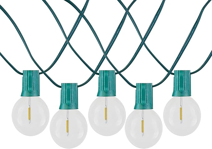 Novelty Lights 100 Feet G40 LED Patio String Lights with 67 Bulbs, Warm White, Weather Resistant and Shatterproof Replaceable Plastic Globe Bulbs, Green Wire