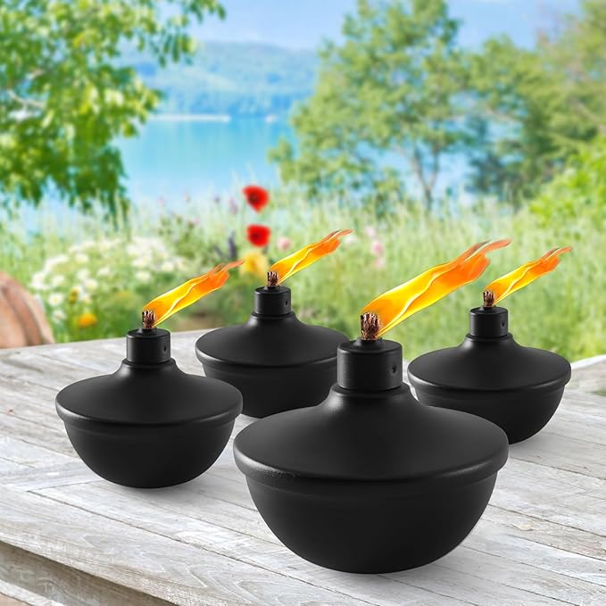2 Pack Metal Table Top Torches,23.5 oz Citronella Torches for Outside,Refillable Flame Light Torch with Wicks and Covers, Landscape Lanterns Torches for Party, Garden Decor,DIY
