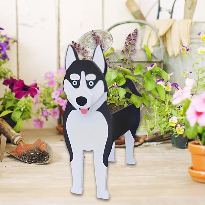 Siberian Husky Dog Planter Plant Pots,Cute Garden Dog Flower Planter,Dog Planters Birthday Gifts for Women,Office,Indoor/Outdoor Decor(9.45 * 5.67 * 13.39in)