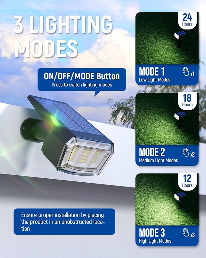 Solar Spot Lights Outdoor Waterproof 1 Pack IP65, 63 LED 3 Lighting Modes Spotlights for Outside Yard Garden House Garage Landscape Lights-Cool White