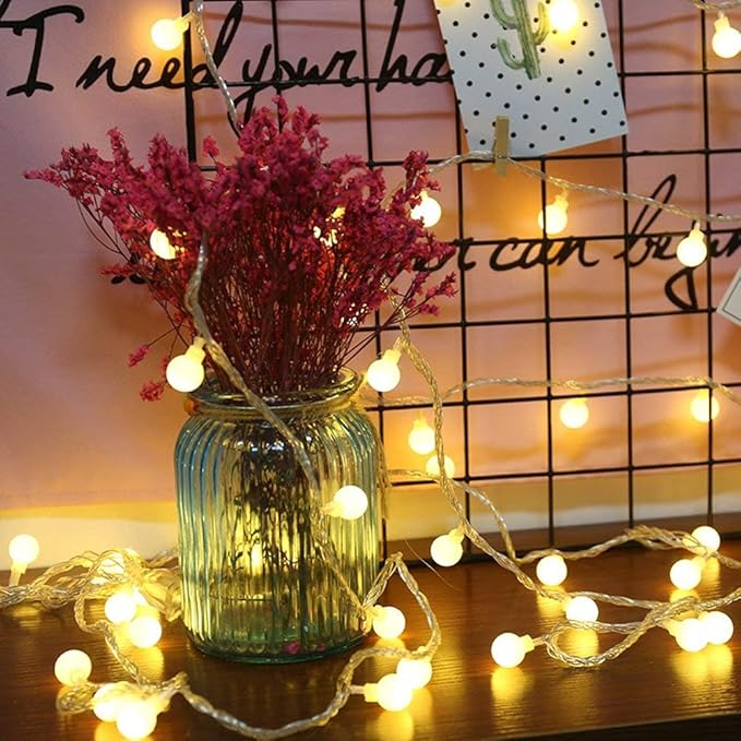 Globe String Lights 49 Feet 100 led,8 Modes Fairy Plug in Indoor String Lights for Bedroom,Classroom,Outdoor, Patio,Garden,Party,Wedding-Warm White