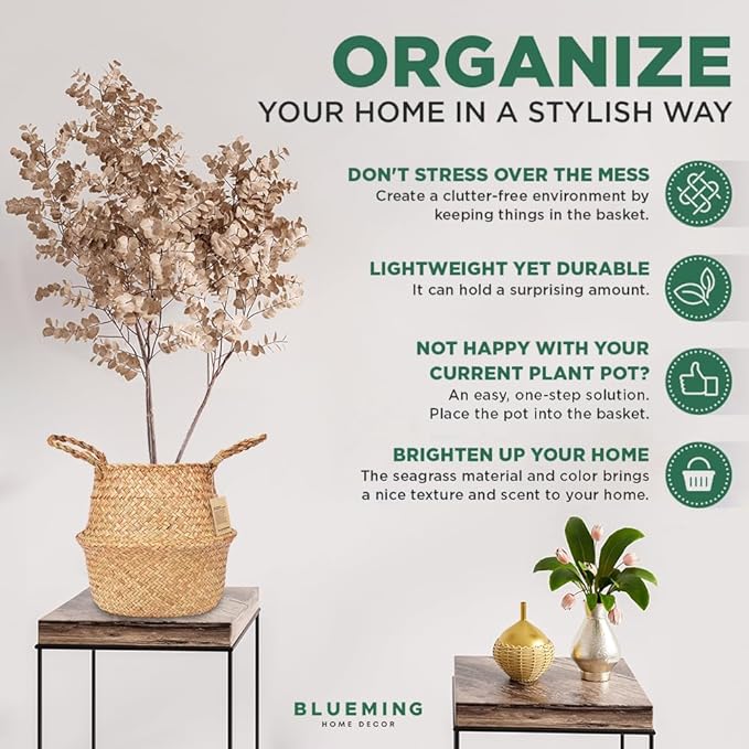 Tree Basket β Wicker Seagrass Planter for Tall Indoor Fake Olive House Plants, Decorative Rattan Baskets for 7-8 Inch Small Plant Pots (Original, Medium)