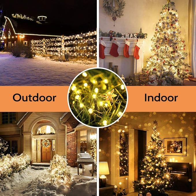 Toodour Solar Christmas Lights, 2 Packs Total 144ft 400 LED 8 Modes Solar String Lights, Waterproof Solar Outdoor Christmas Lights for Garden, Patio, Fence, Balcony, Christmas Tree Decor - Warm White