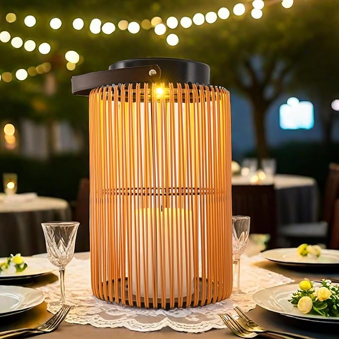 Solar Lanterns for Outdoor Waterproof, ZBLUXBZ Outdoor Table Lamp for Outside Hanging Solar Lights, LED Garden Cordless Lights Perfect for Patio and Pathway Lighting (11-inch Height, Yellow)