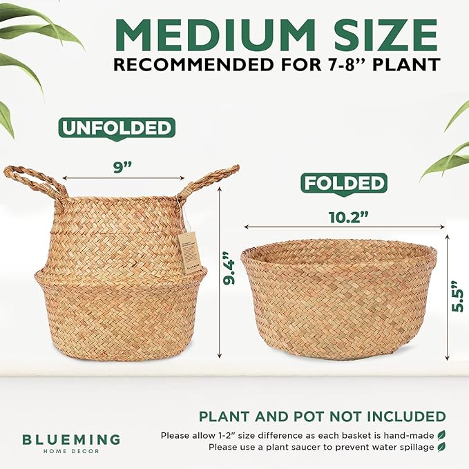 Tree Basket β Wicker Seagrass Planter for Tall Indoor Fake Olive House Plants, Decorative Rattan Baskets for 7-8 Inch Small Plant Pots (Original, Medium)