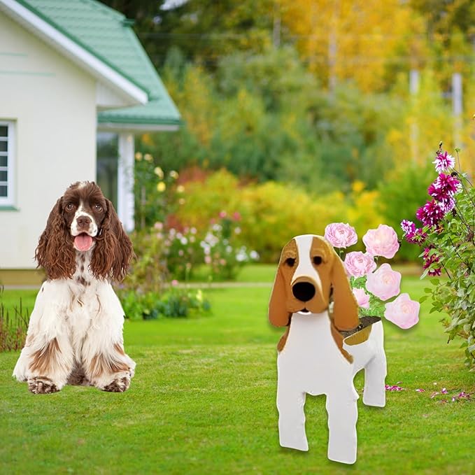 Brown and White Cocker Spaniel Dog Planter Plant Pots,Cute Garden Dog Flower Planter,Dog Planters Birthday Gifts for Women,Office,Indoor/Outdoor Decor(9.45 * 9.17 * 13.39in)