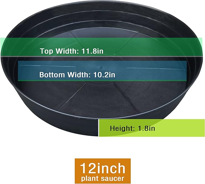 Plant Saucers 10 12 14 16 18 20 25 Inch, 4 Pack of Plastic Plant saucers for Pots,Extra-Deep Plant Water Dray Tray, Bird Bath Bowl, Heavy Plant Trays Indoors and Outdoor No Holes (12 Inch, Black)