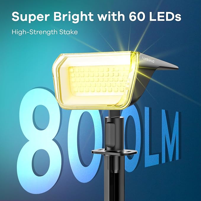 Linkind Solar Spot Lights Outdoor, 60 LEDs Solar Landscape Lights with 30% Conversion Rate and Waterproof IP67, Ideal for Outside, Garden, Yard, Pathway (4 Pack, Warm White)