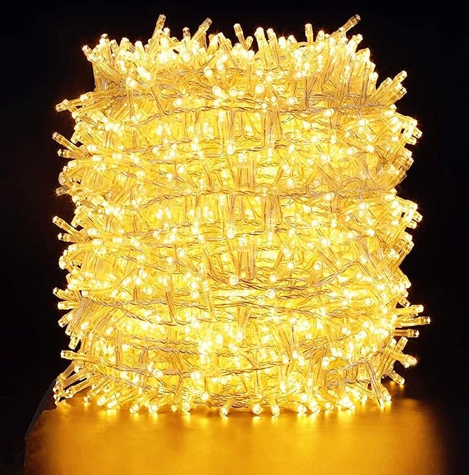 Quntis 328ft 500 LED Christmas String Lights, Waterproof Outdoor/Indoor Fairy Lights 8 Modes Plug in, Warm White Clear Wire for Home Bedroom Wedding Party Holiday Garden Tree Decorations Lighting