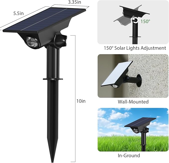 4 Pack Solar Power Spot Lights Outdoor Waterproof LED Dusk to Dawn Landscape Spotlight for Outside Yard, Tree, Flag, Plants, Fountain, Statues, 2 Modes, 18 Hours Accent Ambient Lighting (Warm Light)